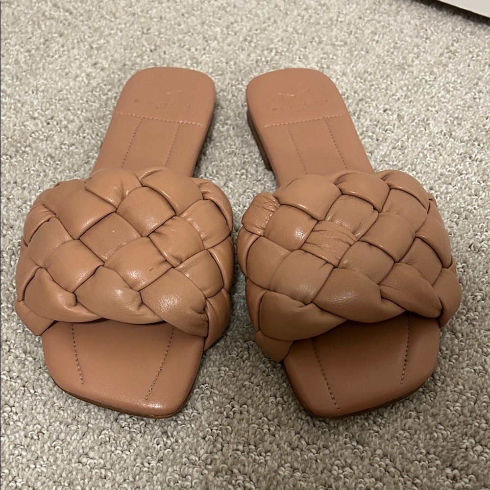 Marc Fisher Women's Leather Tan Braided Slide Sandals